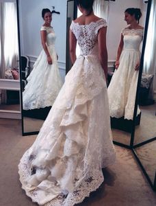 2021 A Line Tiered Wedding Dresses Plus Size Bridal Gowns Bateau Neck Long Sleeves Lace Appliques Vestios De Novia