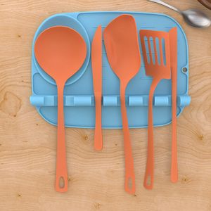 Organizzazione della cucina Poggia cucchiaio in silicone due in uno Supporto di dimensioni più grandi per piano cottura, Utensile aggiornato con gocciolatoio Include 4 slot 1