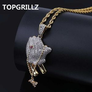 TOPGRILLZ HIP HOP BRASS GOLD Färg Iced Out Micro Pave CZ Böner Händer Kors Hängsmycke Halsband Charm för Män Kvinnor Gåvor Smycken X0509