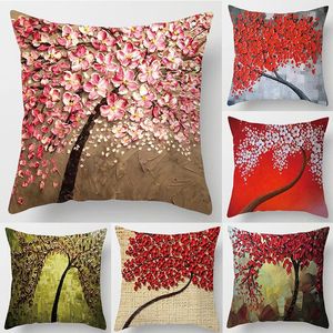 Red Leaves Lovers Valentine's Day Series Pillow Case Falling Pillows Cover Tree Pattern Retro Cushion Pillowcases