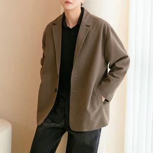 Men's Casual High Quality Black Suit Jackets Fashion Loose Blazers Lapel Collar Brown Outerwear Western-style Clothes M-XL 210524