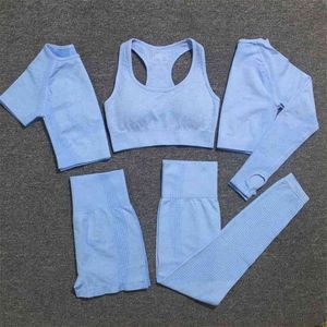 Women Vital Seamless Yoga Set Tracksuit Fitness Short Sleeve Crop Top Shirts Running Leggings Shorts Workout Clothes Gym 210802