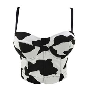 2021 sommer Kurze Sexy Kuh Druck Nachtclub Weibliche Crop Top Frauen Harajuku Backless Cami Tops Mit Gebaut In Bh Push up Bralette X0726