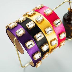 Zarif Geometrik Kristal Kafa Vintage Sparkly Gem Elmas Boncuklu Katı Renk Kumaş Hairband Tiara Bezel