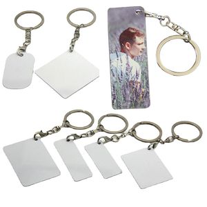 Färg sublimering Blank dubbelsidig metall Keychain DIY Rektangulära Personliga Anpassade nyckelringar Aluminiumplåt