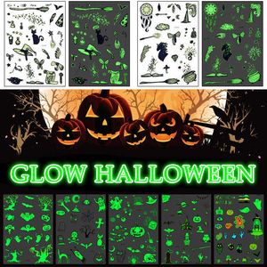 Stor storlek 21 * 15cm utmärkt glöd terror halloween lysande kropp spindel pumpa fågelskalle holloween tatuering klistermärken 500pcs