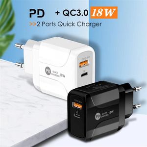 18W PD + QC3.0 타입 C 충전기 빠른 벽 충전기 EU UK UK US 플러그 iPhone Xiaomi Samsung