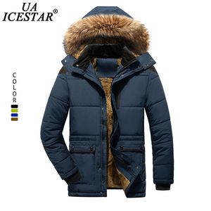 Uaicestar marca colarinho de pele jaqueta de inverno homens moda casual homens quentes parka casaco grande tamanho windproof capuz homens jaquetas 210818