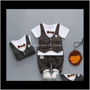 Sets Babykleidung Baby Kinder Mutterschaft Drop Lieferung 2021 Frühling und Sommer Boy Tie Off 2 Kinder Anzug Jacke Gitter Gentleman Bow A Generatio