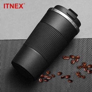 380ml/510ml Double Stainless Steel 304 Coffee Thermos Mug Leak-Proof Non-Slip Car Vacuum Flask Travel Thermal Cup Water Bottle 210409