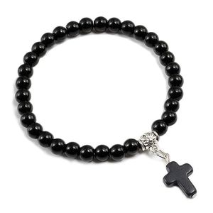 Zroszony, Nici 11 Styl 6mm Litte Koraliki Turkusises Moda Joga Bransoletki Dla Kobiet Mężczyźni Jezus Cross Wzór Medytacja Modlitewna BraceletBangels