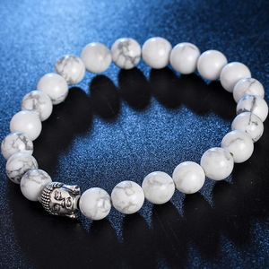 Länk, kedja trendig silverpläterad rhinestone pärlor Buddha Strand Charm Armband Bangles smycken för vänner