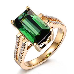 Square Verde Crystal Emerald Gemstones Diamantes Anéis Para As Mulheres 18K Cor De Ouro Bagueiro Jóias Bijoux Party Acessório Presentes