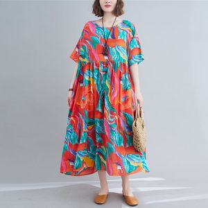 Mulheres Algodão Vestidos Casuais Vestidos Nova Chegada Verão Estilo Vintage Impressão Floral Feminino Feminino Feriado Longo Dress S3552 210412