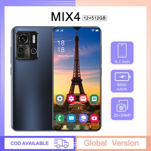 Mix4 6.7 Wyświetlacz HD 1440 * 3200 Telefon komórkowy Android 10 12 + 512 GB Smartphone Smartphone Bezprzewodowe WiFi 5200mAh Szybki ładowanie