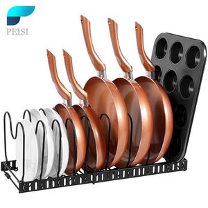 Peisi Pot Rack Pot och Pan Arrangör för Skåp Kökshållare Pannor Krukor Lock Organizer Rack 10 Dividers Kök Tillbehör Set 211110