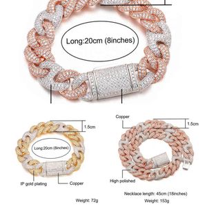 d & z 15mm Ice Cuban Chain, 2 Colors of Stone, Chain Link, Buckle Box, Hip-hop Necklace, Fashion Men's Jewelry, Cz Stone, Hip-hop Rap Q0809