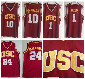 Vintage USC Trojans 24 Brian Scalabrine College-Basketball-Trikots Herren 1 Nick Young 10 DeMar DeRozan Jersey Red University Stitched Shirts