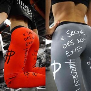 Qickitout High Waist Elastic Workout Leggings Women Slim Fitness Mode Letter Print för Gym Sport Running Europe Size 210925