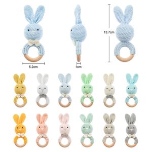 1PC Baby small Rabbit Wooden Teether Mobile Pram Crib Ring DIY Crochet Rattle Soother Bracelet BPA Free