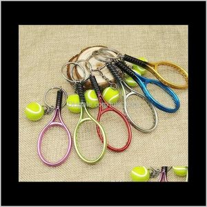 Acessórios de moda entrega de gota Colorido Mini Bola de Tênis e Raquete Keyring Liga de Zinco Chaveiros Esportes Estilo Novidade Promocional Gif