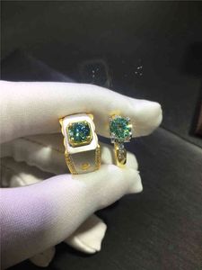 Par man knäcker grön moissanit ring kvinnor smycken för bröllop 925 silver guldpläterad födelsedagspresent