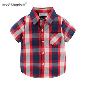 Mudkingdom Summer Boys Plata Koszula Przycisk Down Sukienka z krótkim rękawem dla dużych Topy Kolorowe ubrania dla dzieci 210615