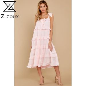 Mulheres Vestido Bow Bandage Sem Mangas Sexy Vestidos Rosa Branco Plus Size Ruffles Verão Roupas 210524