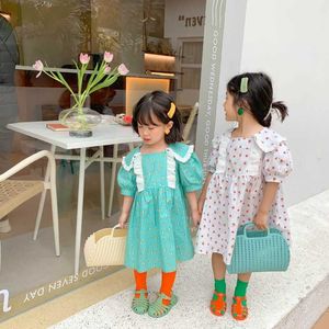 Lato Cute Lace Patchwork Floral Dress Girls Cotton Luźne Dorywczo Little Princess Dresses 210615