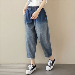 Letnia Moda Kobiety Elastyczna Talia Loose Vintage Dżinsy Plus Rozmiar Dye Myted Casual Bawełny Denim Harem Spodnie M623 210512