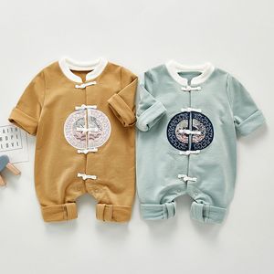 Kinesisk stil född pojkar Jumpsuits kläder vår höst baby rompers långärmad barn 0-3yrs 210429