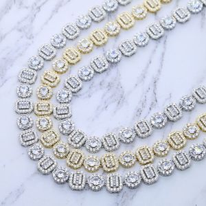 New miami cuban tennis chain gold silver color cz cluster chocker necklace iced out bling round baguette cz men chain length 16 X0509