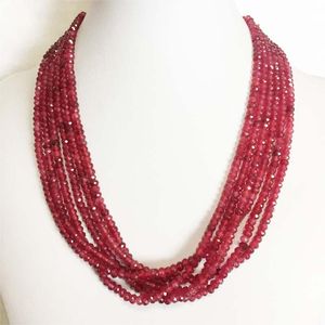 Faceted 3 * 4mm 1/3 / 6 Layer Zarif Doğal Taş Takı El Yapımı Noble Temizle Yeşil Zümrüt Kırmızı Rubies Boncuk Strand Kolye Zincirleri