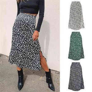 Sexy Leopard Wrap Skyt Print Chiffon Split Share Повседневная мода Длинные S для Женщин Весна Летняя Одежда Молния Элегантный 210621