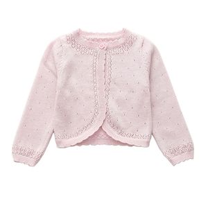 Long Sleeve Children Girls Cardigan Sweater Pink 100% Cotton Girls Coat 1 2 3 4 6 8 10 11 Years Old Kids Clothes 175023 211106