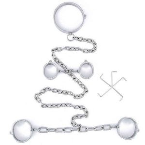 NXY SM Sex Adult Toy Stainless Steel 3pcs/set Bondage Man/women Collar Handcuffs Ankle Cuffs with Lock Slave Metal Heavy Bdsm Couples Games.1220