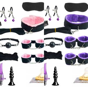 Bondage plysch sexton stycke Sexuell övergreppssats Vuxenutrustning Toy Handbojor Whip Anal Insertion Vibrator Produkt Kvinna Sex 1123