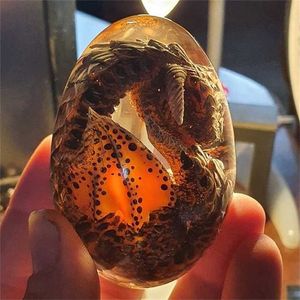 Transparent Dragon Egg Lava Dinosaur Ornamental Collection Souvenir Figurer Skulptur Resin Embryo Fire Pocket Wyvern 211108