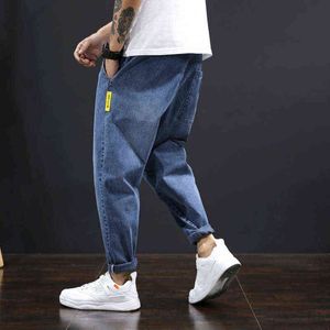 Mode Sommer Jeans Herren Lose Gerade Harlan Hosen Elastische Taille Freizeit Große Jugend 9 Punkte