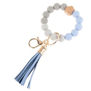 Keychains & Lanyards 14 Colors Wooden Tassel Bead String Bracelet Keychain Food Grade Silicone Beads Bracelets Women Girl Key Ring Wrist Strap db961 ZM6T