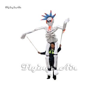 Kontrollerbar uppblåsbara dödskelett marionett kostym 3,5m vit gång blå upp mänsklig ben zombie kostym för halloween karneval fest dekoration
