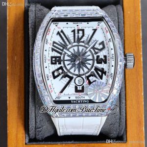 RF Vanguard V45 SC DT Diamonds Case A21J Automatik Herrenuhr Weißes Zifferblatt Schwarz Große Zahlenmarkierungen Leder Gummi 2021 Bling Schmuck Hip Hop Uhren Puretime F03b2