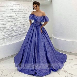 Sparking Prom Dresses Off The Shoulder Sequined Evening Celebrity Gowns Puffy Skirt Long Party Dress 326