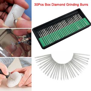 30PCS 2.35mm Hand Tools Shank Diamond Grinding Burr Needle Point Engraving Carving Polishing Glass Jade Stone Drill Bit Rotary Tool Set