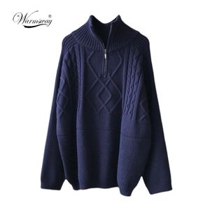 Pullover lavorato a maglia caldo e spesso da donna Maglioni dolcevita a maniche lunghe tinta unita Cappotto invernale con mezza zip Abbigliamento comodo C-295 211011