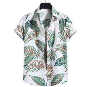 葉のプリントメンズアロハシャツ夏の半袖シャツ男性ホリデーバケーションハワイアンカミシャ特大のシュメミックHomme 210524