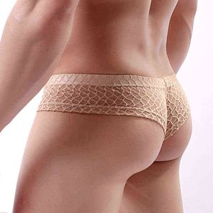 Mens Underkläder Mini Boxer Panties Sexiga Transparent Lace Pouch Underbyxor Mesh Calzoncillo Hombre Sous Vetement Homme Se igenom H1214