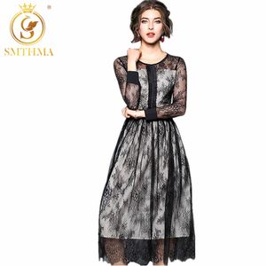 Spring Runway Designer Dress Womens Black Lace Ball Gown High Quality Fashion Vintage Cute Dresses 210520