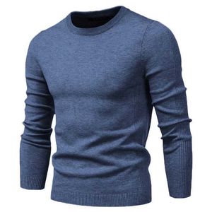 O-nacke pullover herrar tröja casual solid färg varma män vinter mode slim mens s 11 färger 210909