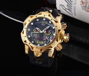 2021 Nowe luksusowe męskie zegarek sportowy Clown Series Golden Quartz Mężczyźni Zegarki Kalendarz Silikon Pasek Zegarek